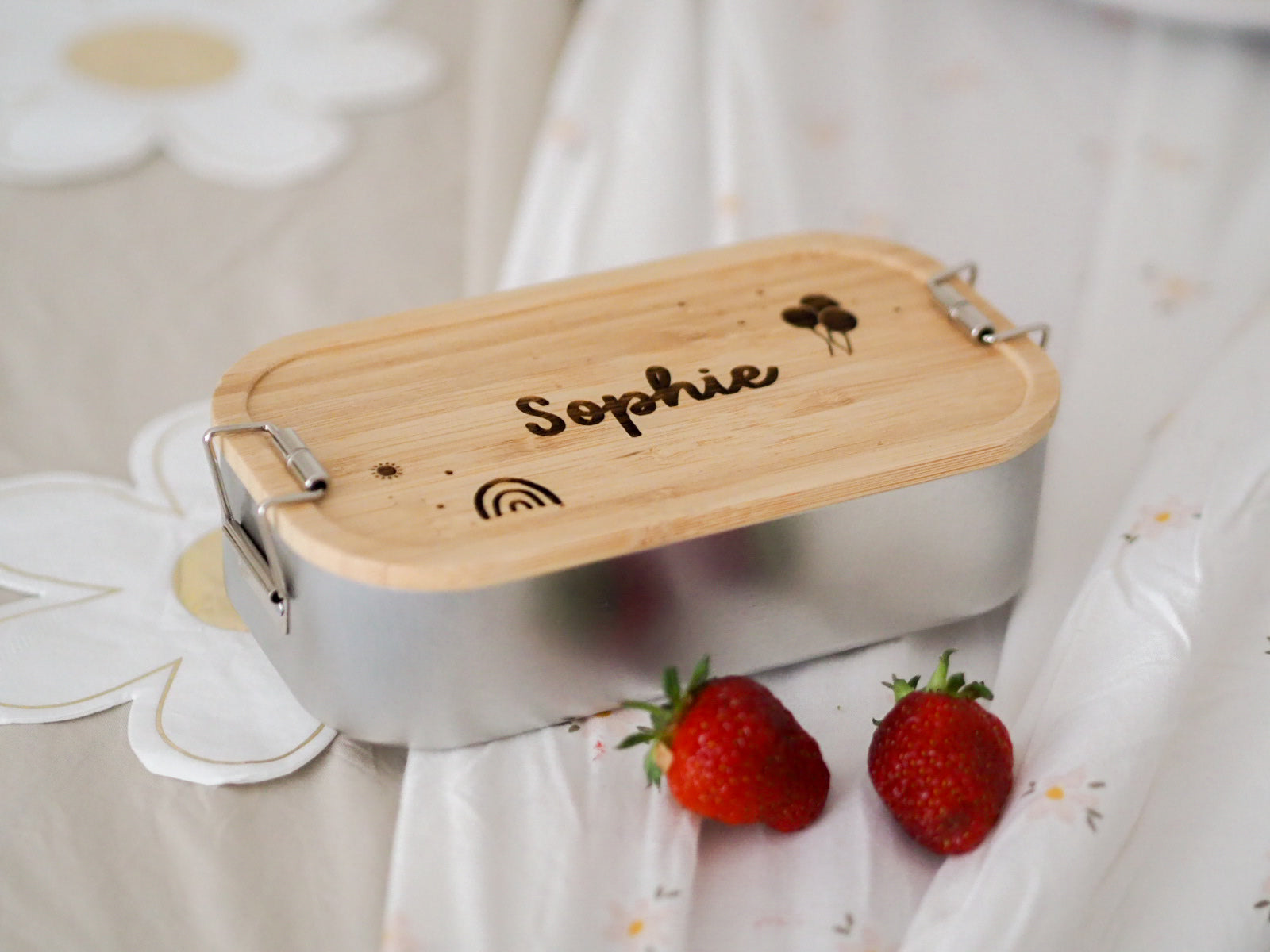 Lunchbox personalisiert | Metalldose mit Bambusdeckel #22